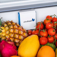 Refrigerador Tecno Vintage Bottom Freezer 324 Litros Inox 60cm com frutas frescas e dispositivo Ultra Fresh.