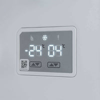 Painel eletrônico do Refrigerador Tecno Vintage Bottom Freezer 324 Litros Inox 60cm mostrando temperaturas em graus Celsius.