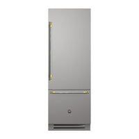 Refrigerador Bertazzoni Heritage 473 Litros 75cm-Abertura Direita refrigerador bottom freezer em inox escovado com puxadores retangulares dourados