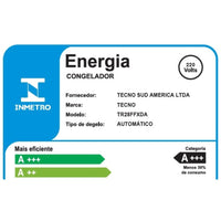 Etiqueta de eficiência energética do Freezer Tecno Vintage 278 Litros Inox 60cm com informações do Inmetro.
