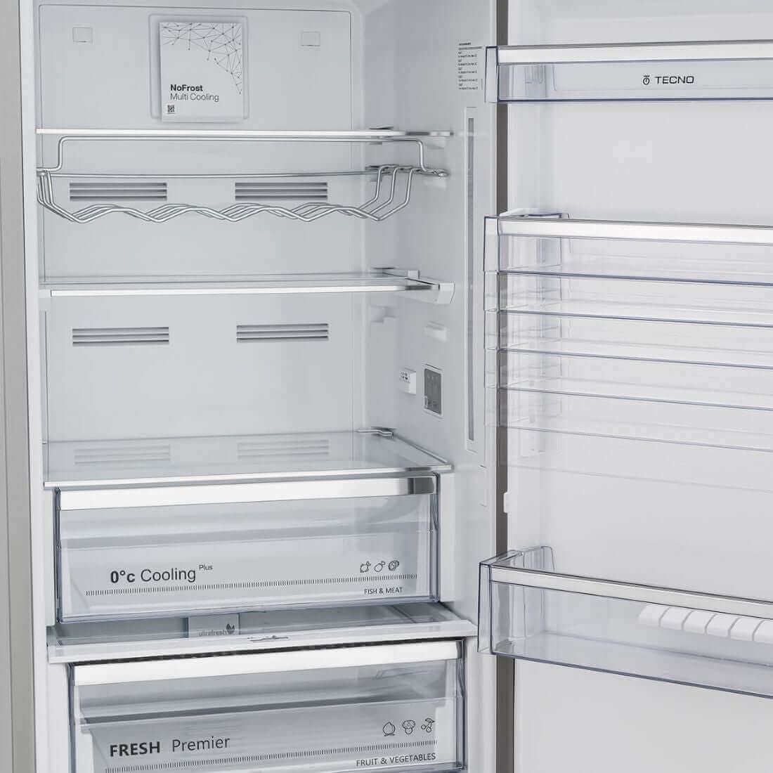 Refrigerador Tecno Vintage 380 Litros Inox 60cm refrigerador de embutir com acabamento inox, portas internas com prateleiras de vidro e gavetas FRESH