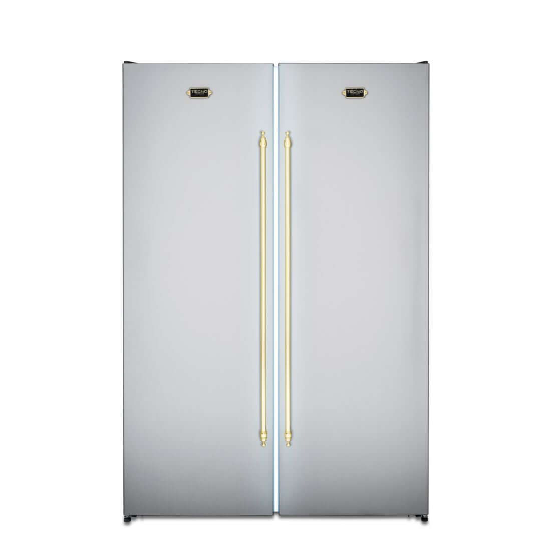 Refrigerador Tecno Vintage Side by Side 658 Litros Inox 122cm - refrigerador side by side em inox com duas portas, puxadores clássicos em latão