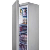 Freezer Tecno Vintage 278 Litros Inox 60cm com porta inox e compartimentos organizados para alimentos.