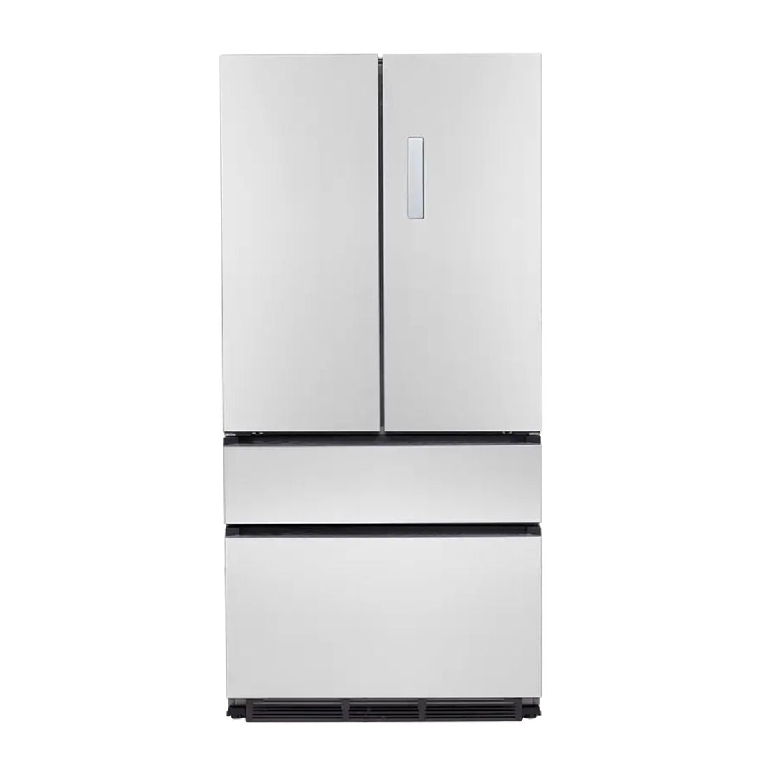 Refrigerador Evol French Door 521 Litros Inox 91cm em aço inox, portas duplas superiores e duas gavetas inferiores