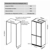 Refrigerador Evol Multi Door desenho técnico e dimensões de nicho 916x598x1930 mm para instalação