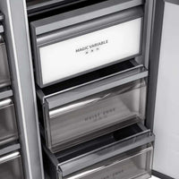 Refrigerador Evol Side by Side com gavetas Moist Zone e Magic Variable, acabamento inox embutir 436L 84cm