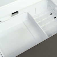 Refrigerador Bertazzoni Heritage French Door 636 Litros Inox 91cm mostrando gaveta interna branca e compartimentos com acabamento liso