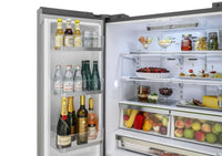 Refrigerador Bertazzoni Heritage French Door 636 Litros Inox 91cm: refrigerador French Door em inox com duas portas, prateleiras iluminadas e gavetas de vidro