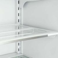 Refrigerador Bertazzoni Heritage French Door 636 Litros Inox 91cm mostrando prateleira interna de vidro em inox e acabamento premium