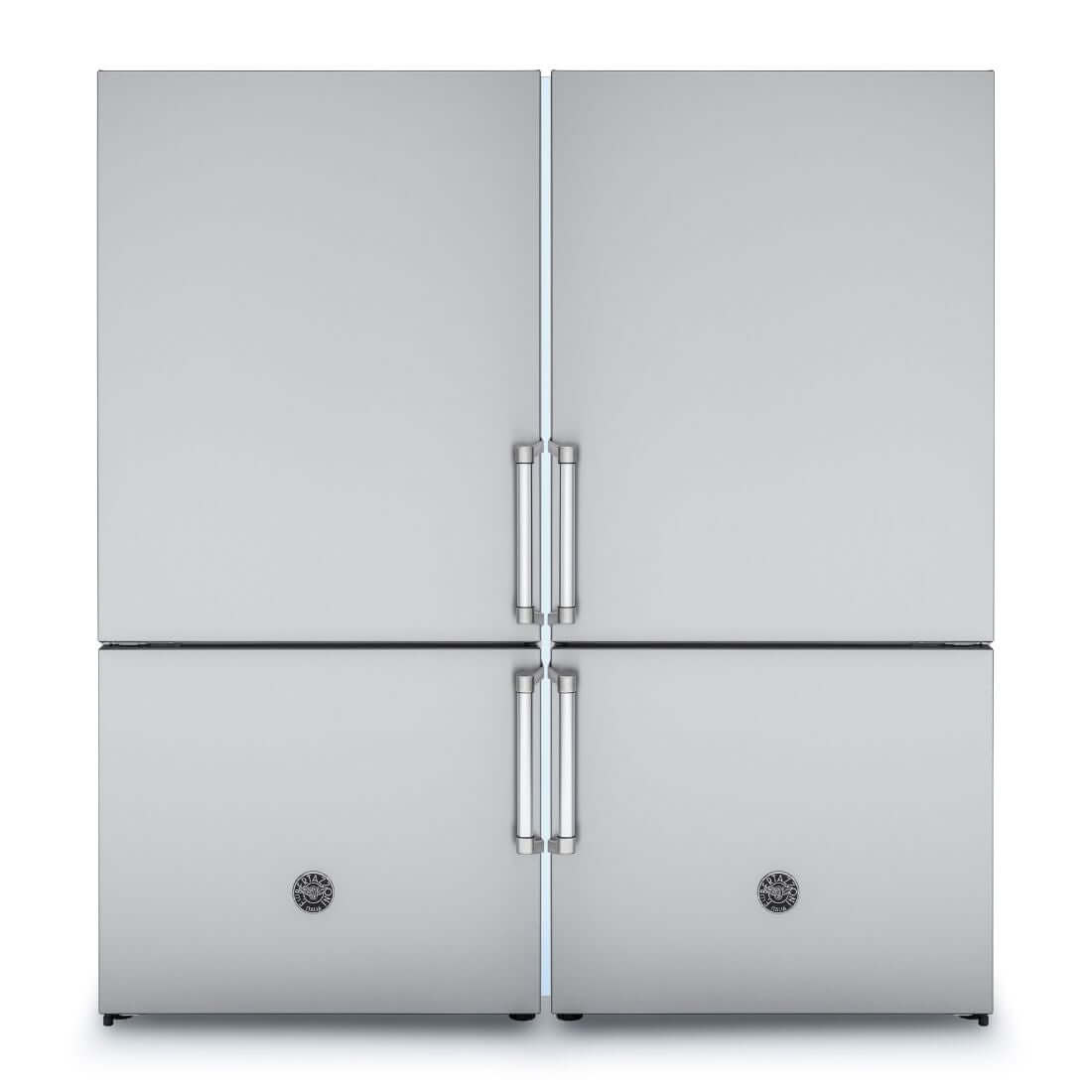 Refrigerador Bertazzoni Master DUO Bottom Freezer em aço inox com design moderno e capacidade de 1.002 litros.