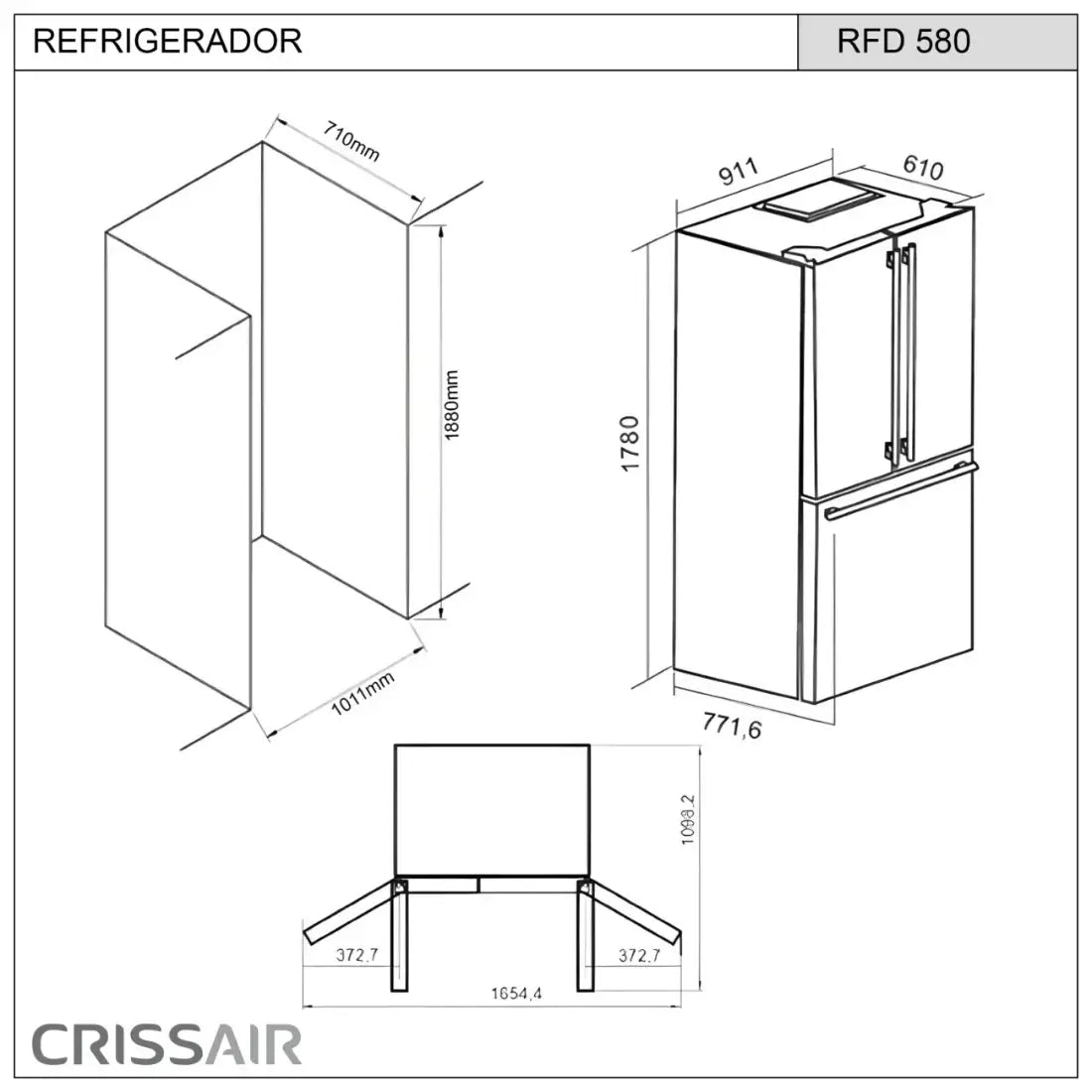 Refrigerador CrissAir French Door 575 Litros Inox 91cm