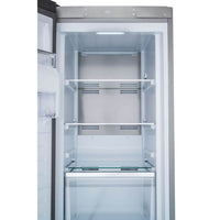 Refrigerador Tecno Professional Side by Side 658 Litros Inox 122cm - interior aberto em inox, 2 portas, prateleiras de vidro e puxadores tubulares visíveis