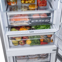 Refrigerador Tecno Vintage 380 Litros Inox 60cm refrigerador bottom freezer com acabamento inox, duas gavetas de legumes e puxadores em latão