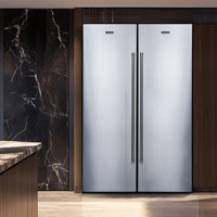 Refrigerador Tecno Professional Side by Side 658 Litros Inox 122cm — refrigerador side by side em inox com duas portas e puxadores tubulares elegantes