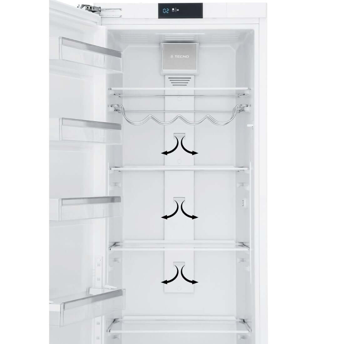 Refrigerador Tecno para Revestir 303 litros embutir 60cm interior branco com prateleiras e suporte para garrafas