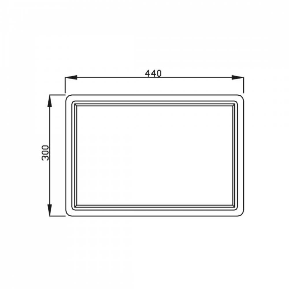 Tábua Debacco Quadratino Gourmet 440x300 mm vista técnica com borda rebaixada para reter sucos