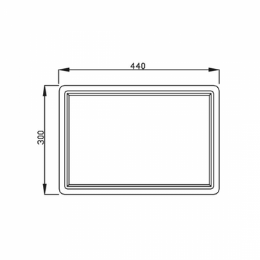 Tábua Debacco Quadratino Gourmet 440x300 mm vista técnica com borda rebaixada para reter sucos