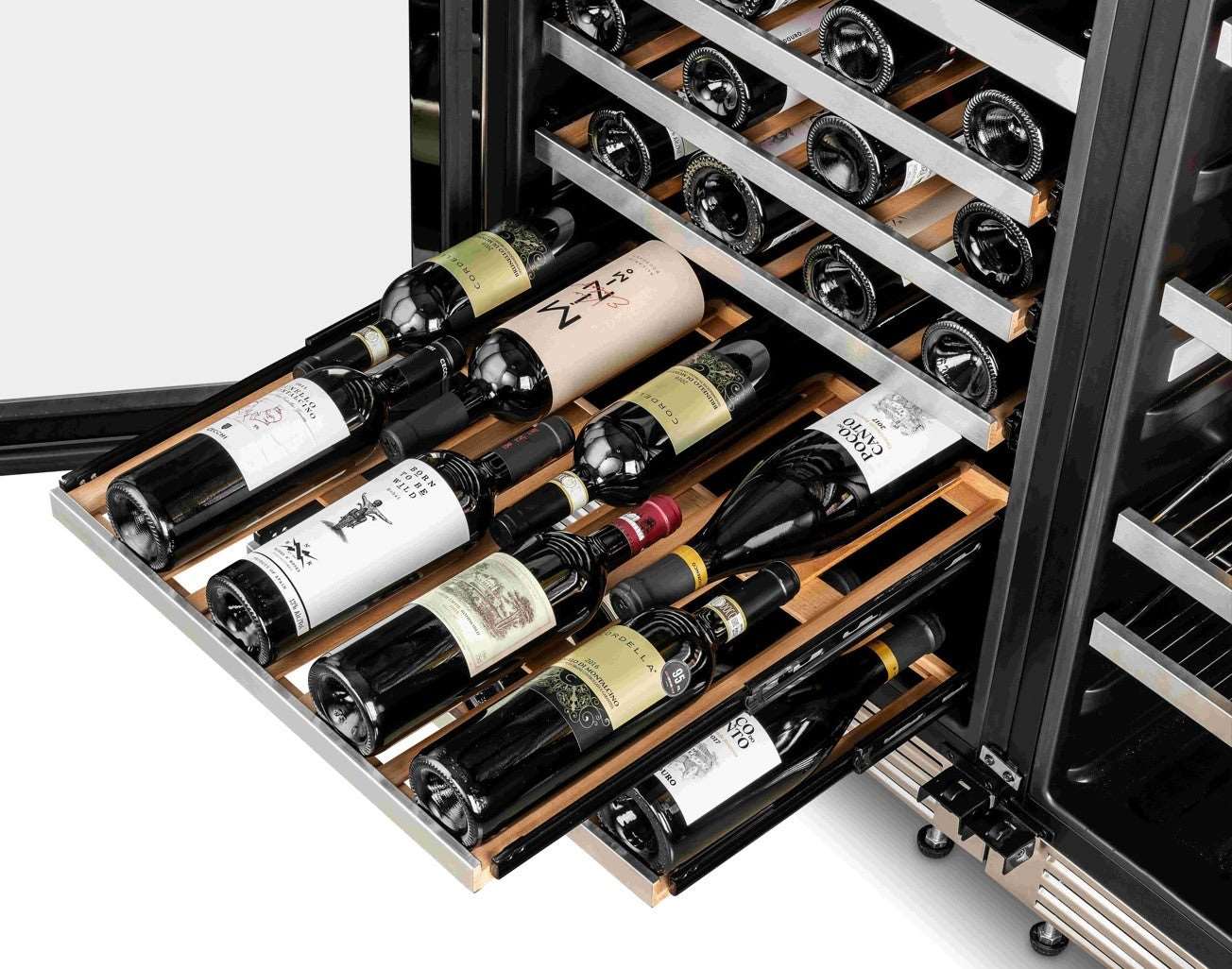 Adega de Vinhos Vintage de Embutir 151 Garrafas 2 Zonas 220V — Abertura para Direita
