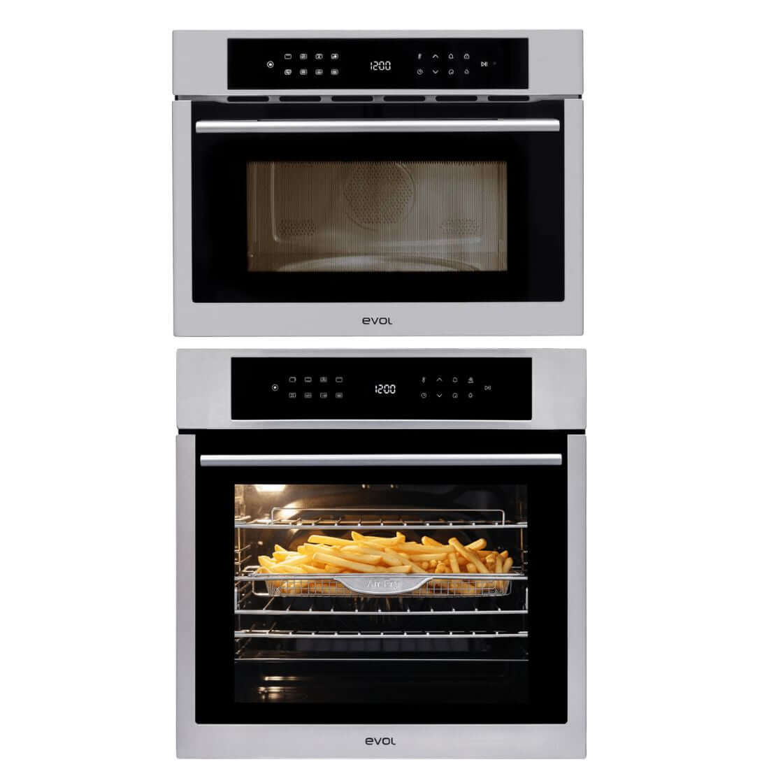 Torre Quente Evol elétrica 60cm com forno air fry 73L e micro-ondas 35L inox, painel touch e bandeja de batatas fritas