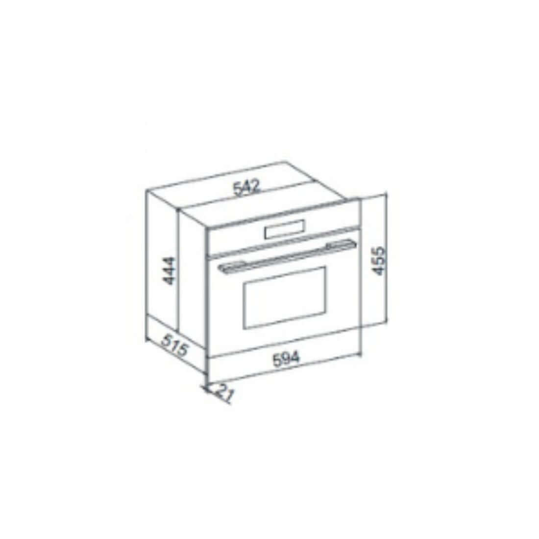 Torre Quente Evol forno elétrico IX17 60cm vidro preto com medidas frontais e profundidade em diagrama técnico