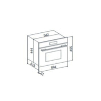 Torre Quente Evol forno elétrico IX17 60cm vidro preto com medidas frontais e profundidade em diagrama técnico