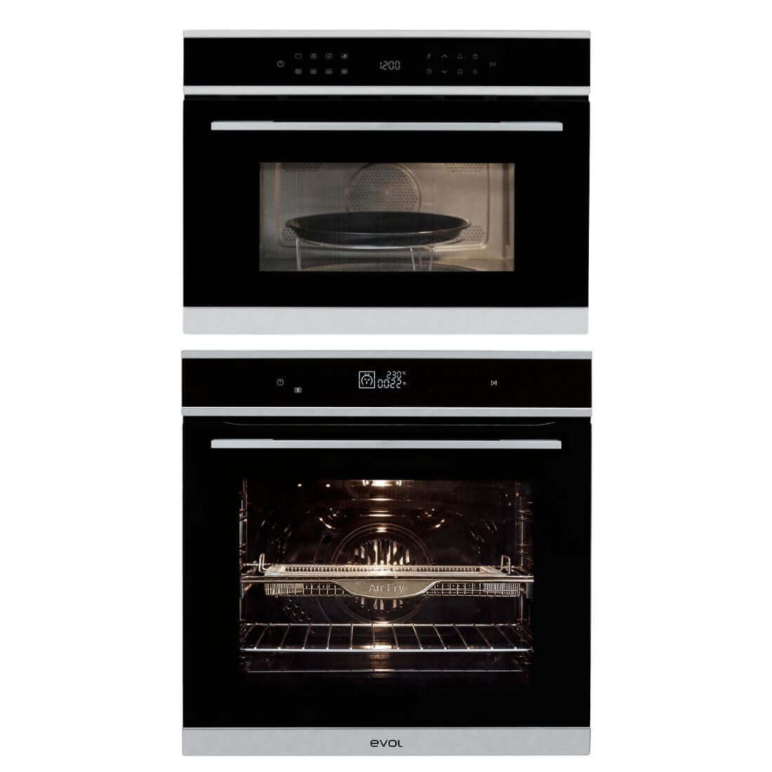 Torre Quente Evol com forno elétrico Air Fryer e micro-ondas em vidro preto 60cm, painel digital touch